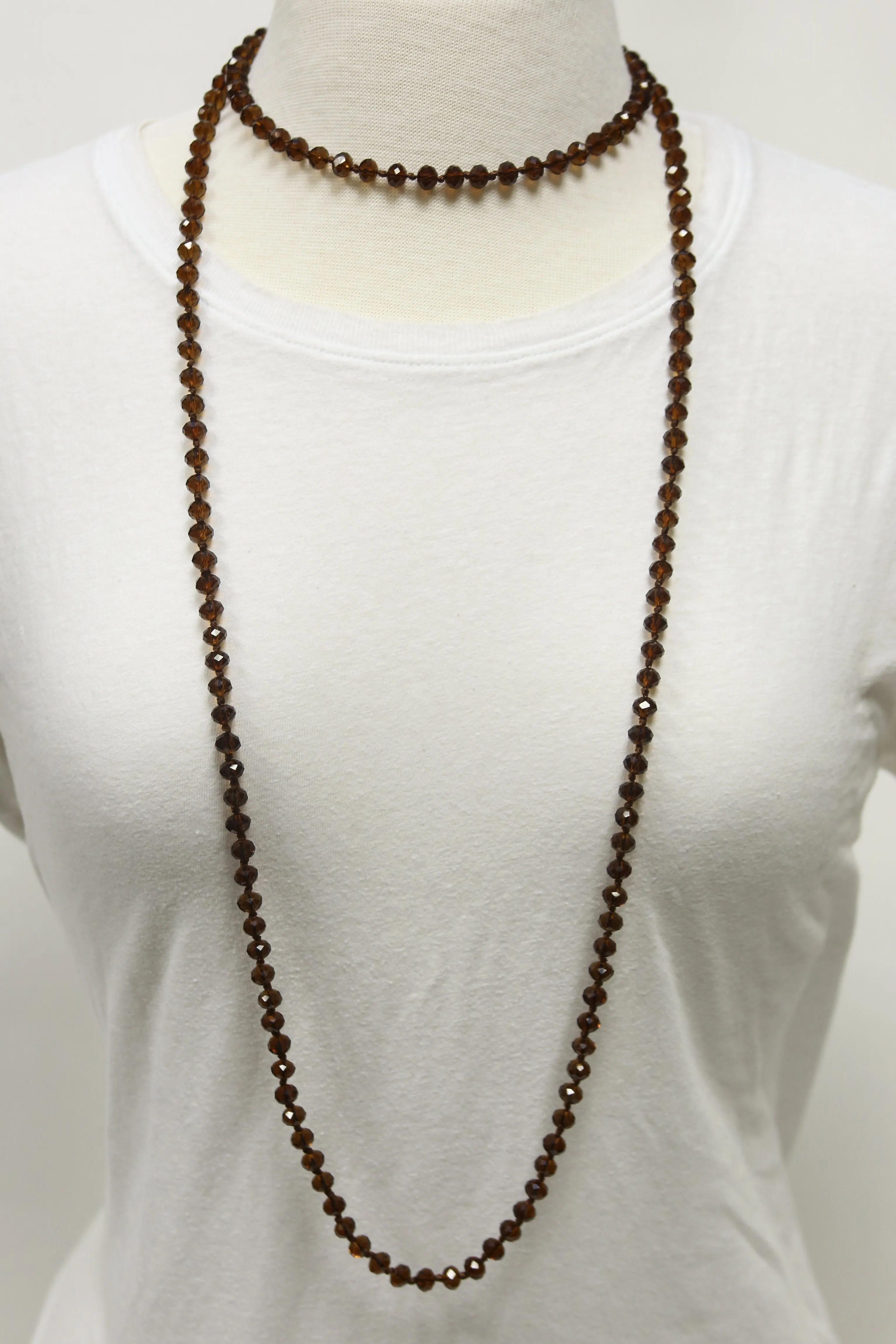 NK-2244 BROWN 60" hand knotted glass bead necklace