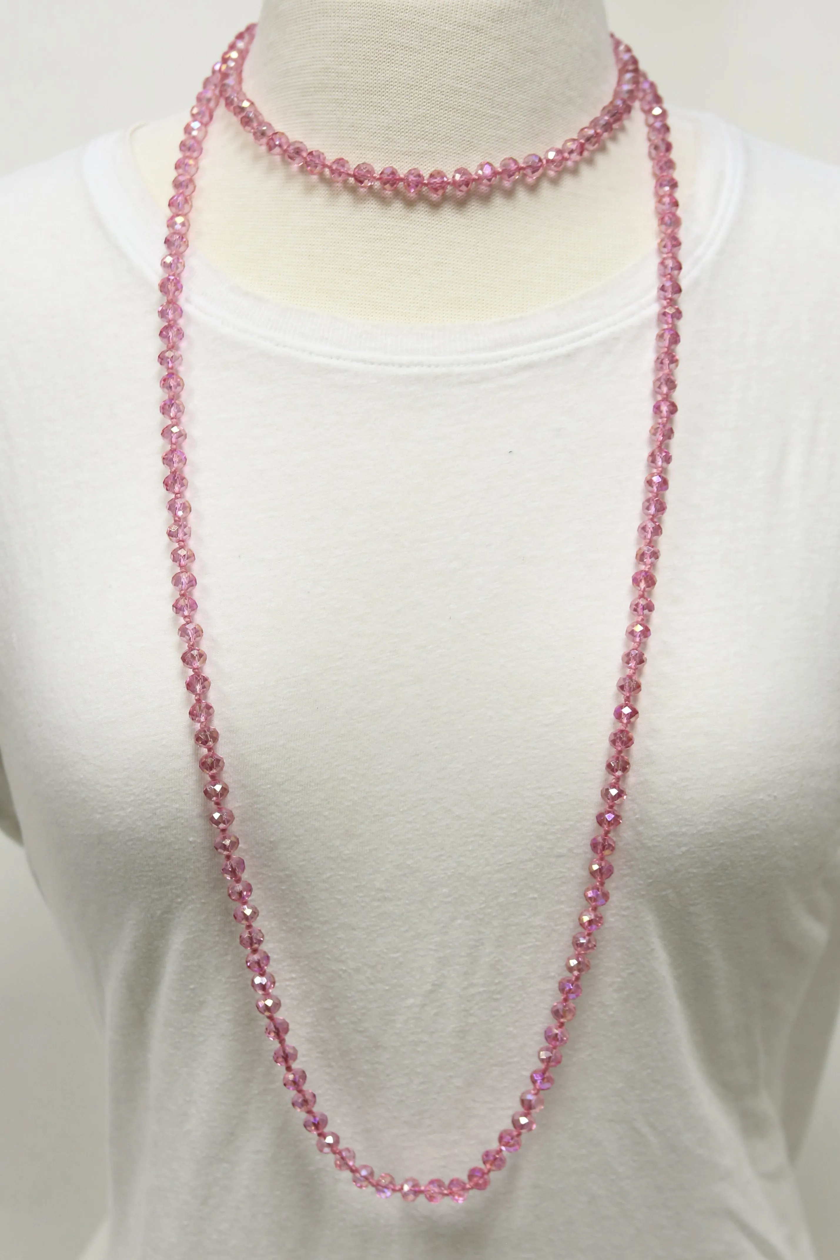 NK-2244 BUBBLEGUM 60" hand knotted glass bead necklace