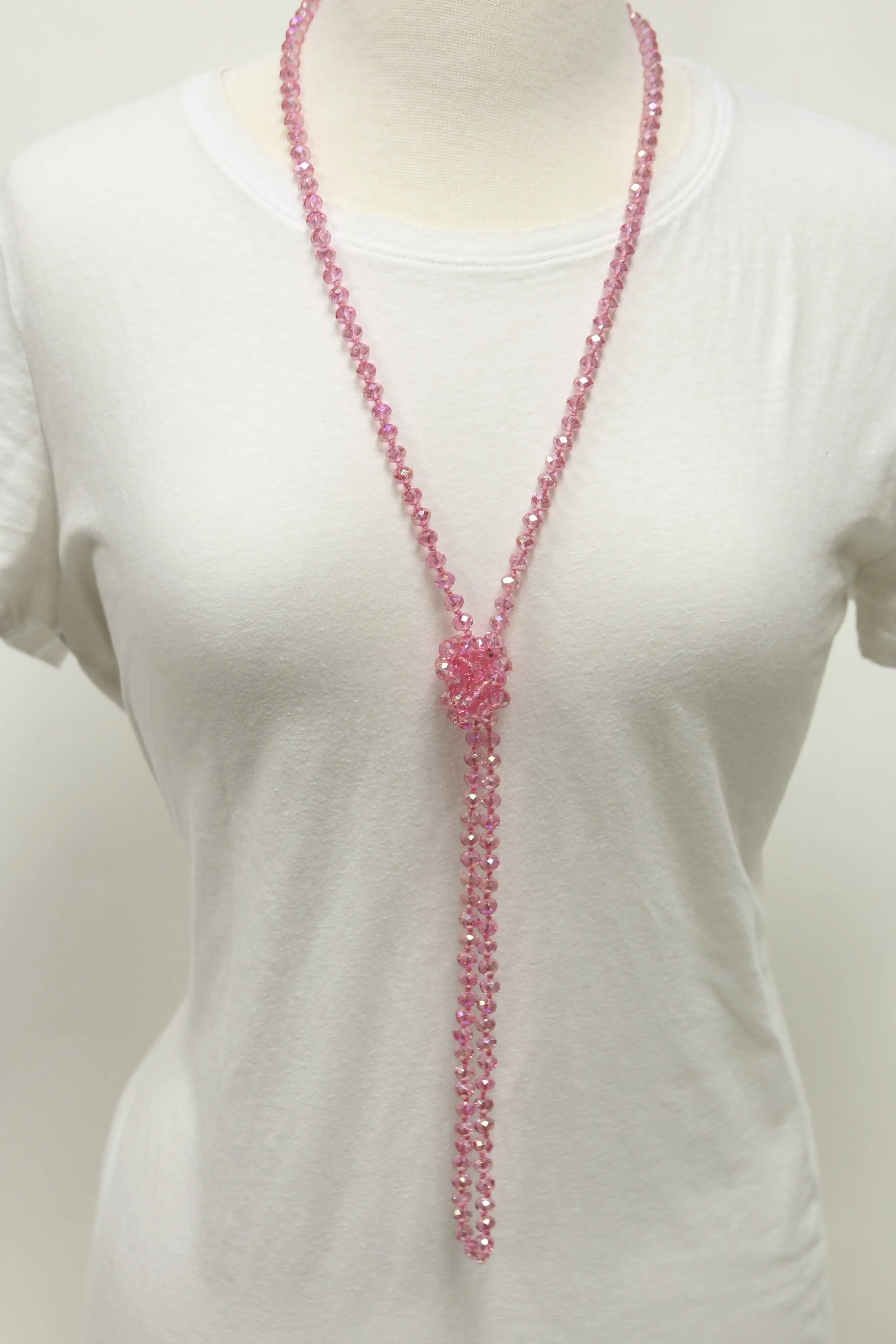 NK-2244 BUBBLEGUM 60" hand knotted glass bead necklace