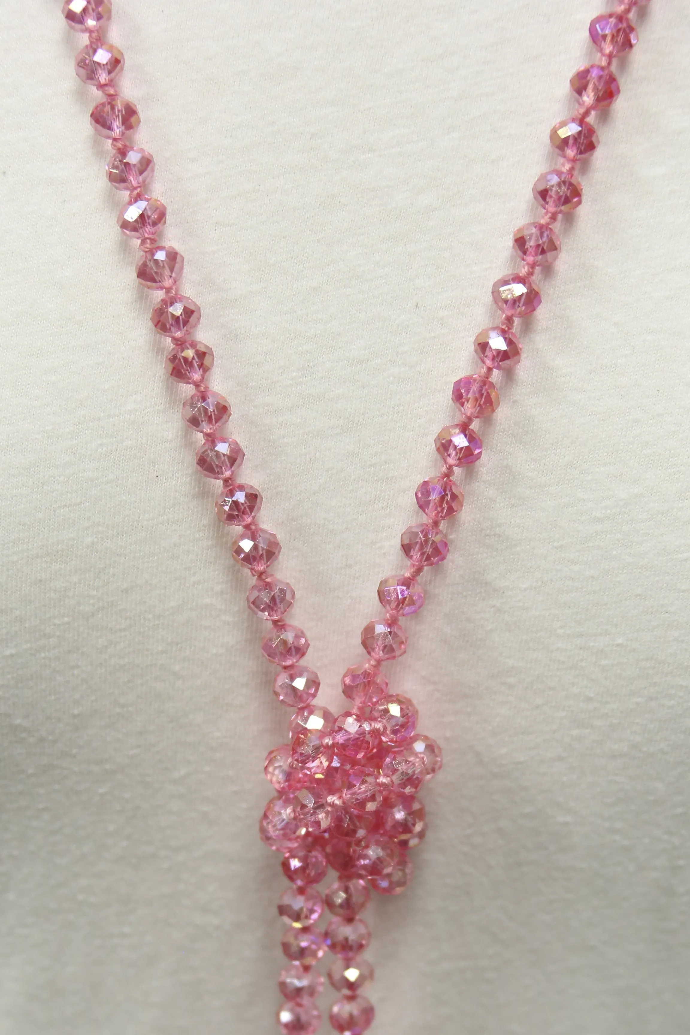NK-2244 BUBBLEGUM 60" hand knotted glass bead necklace