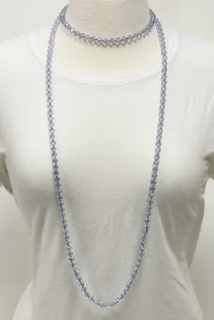 NK-2244 CLEAR LIGHT PUR 60" hand knotted glass bead necklace