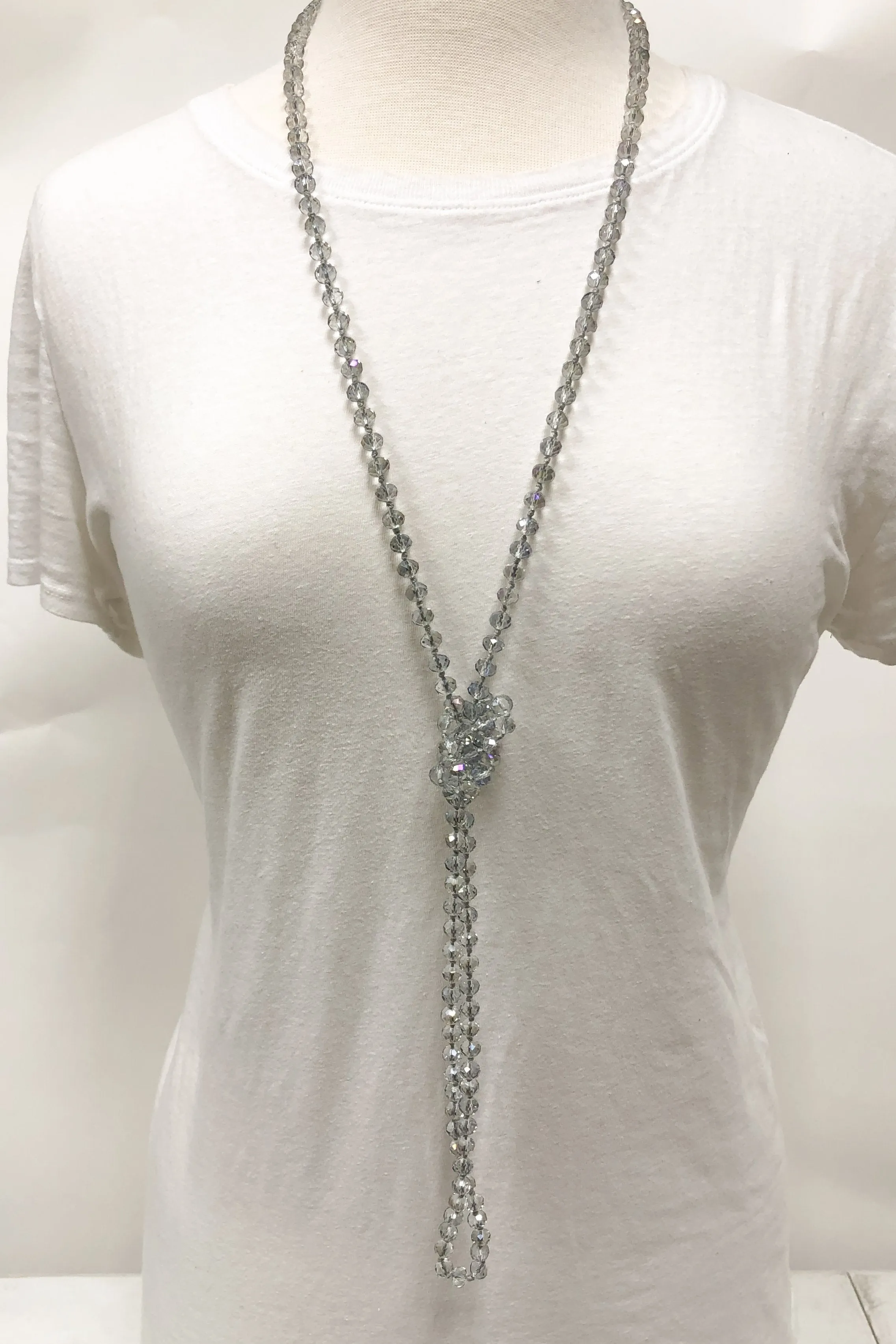 NK-2244 IRI LIGHT GREY 60" hand knotted glass bead necklace