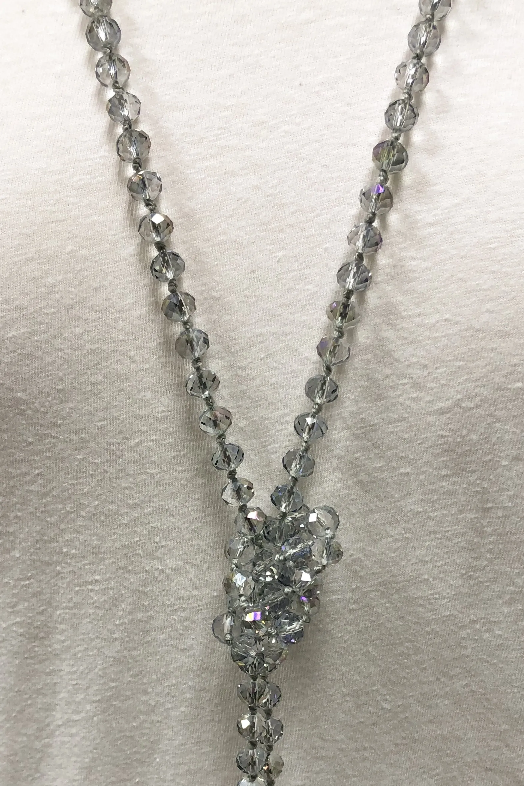 NK-2244 IRI LIGHT GREY 60" hand knotted glass bead necklace