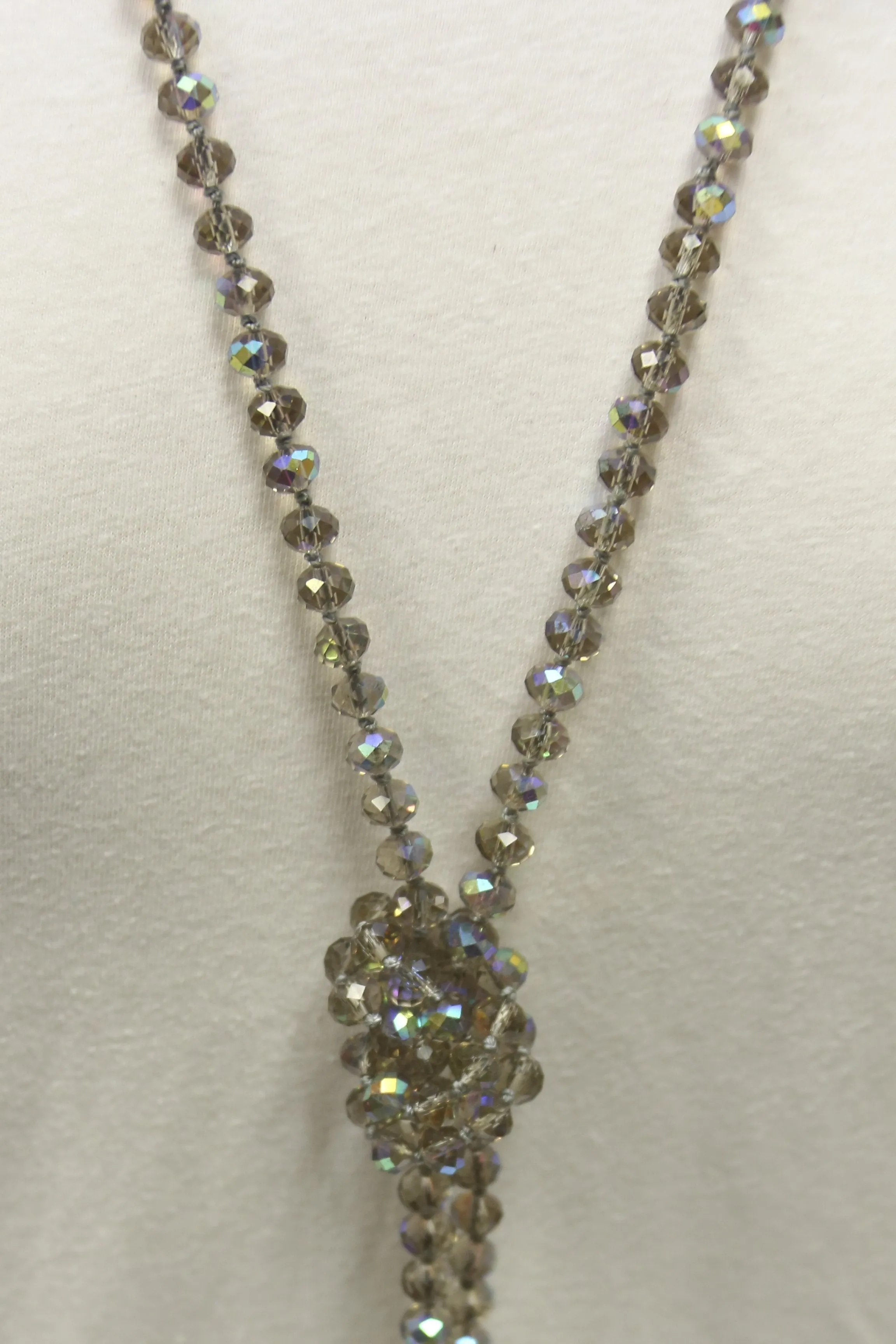 NK-2244 IRI TAUPE 60" hand knotted glass bead necklace