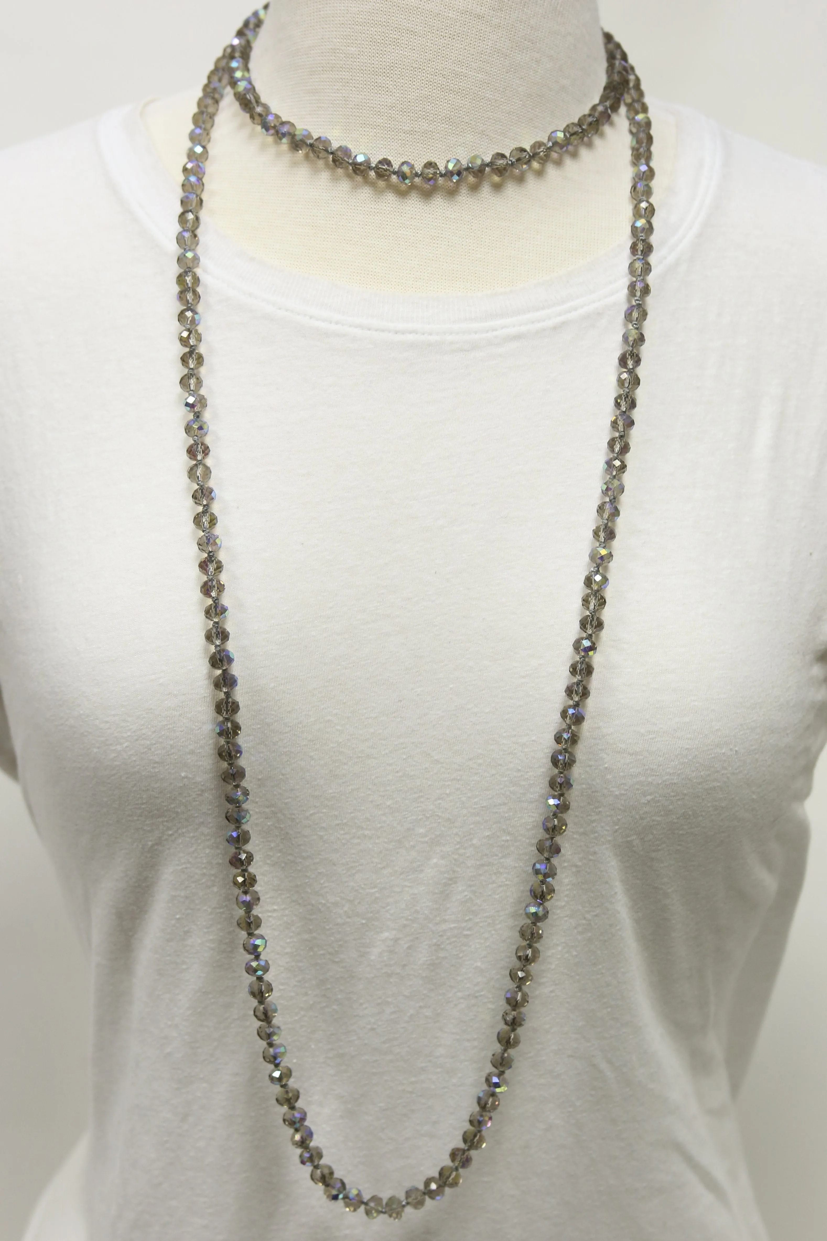 NK-2244 IRI TAUPE 60" hand knotted glass bead necklace