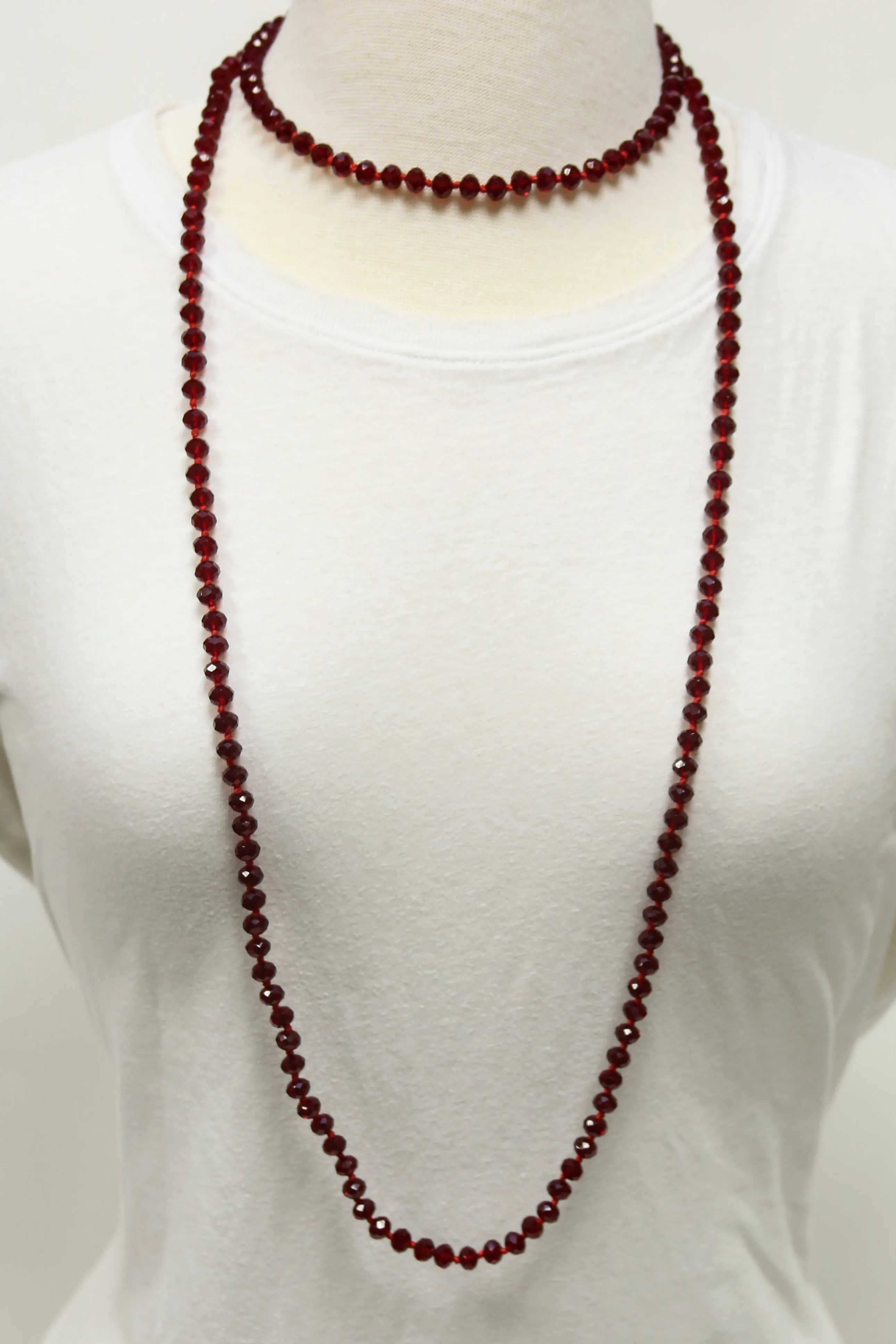 NK-2244 RED 60 hand knotted glass bead necklace