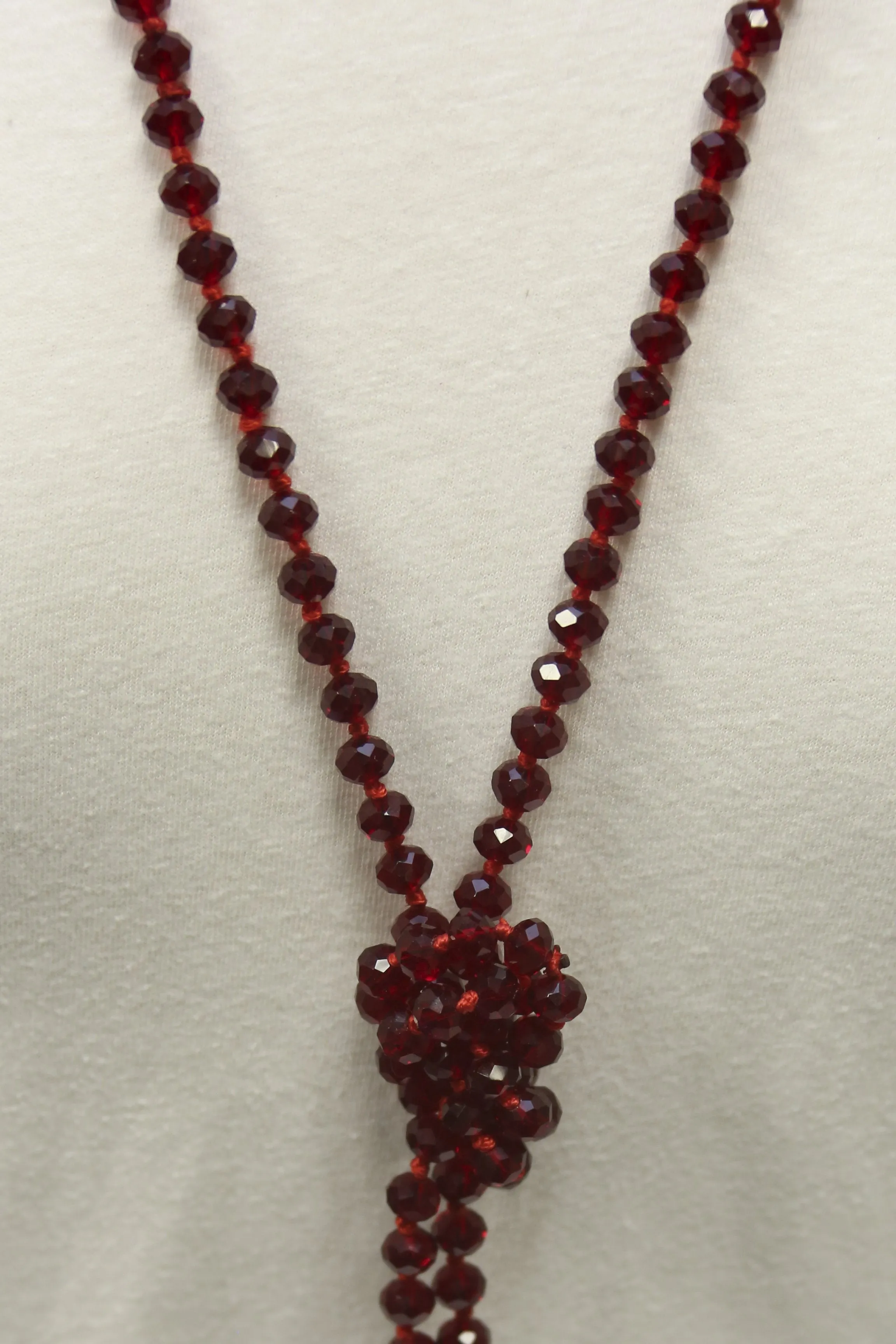 NK-2244 RED 60" hand knotted glass bead necklace