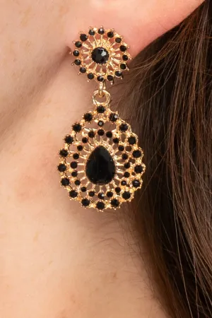 Rhinestone Gold Circle and Teardrop Earrings