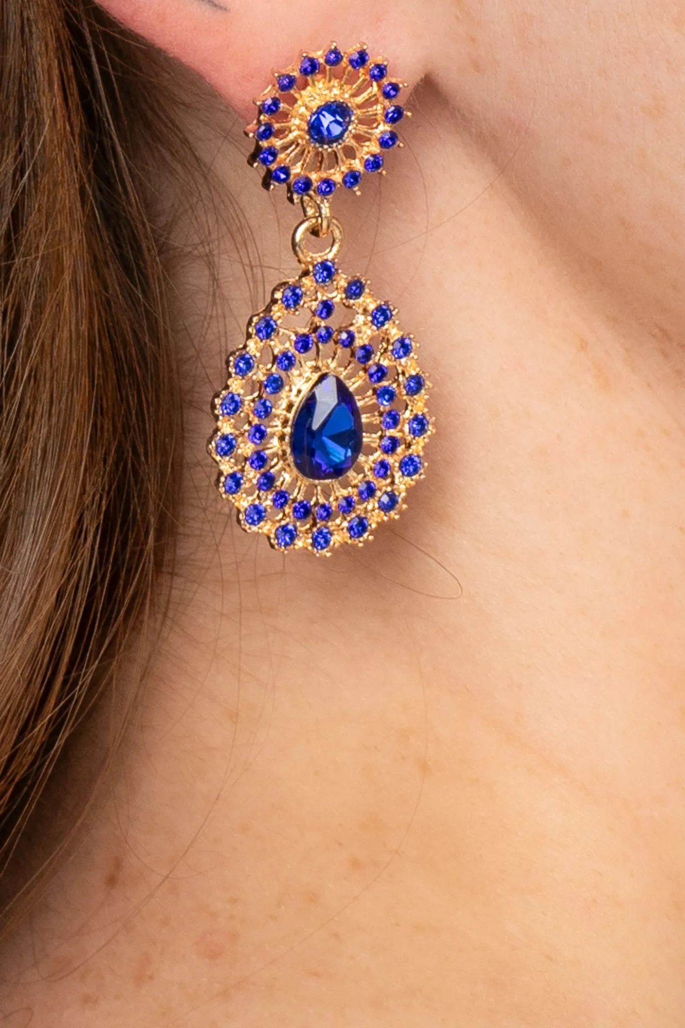 Rhinestone Gold Circle and Teardrop Earrings