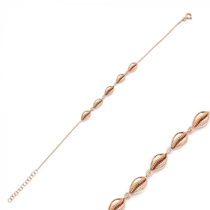 Rose Gold Cowrie Shell boho bracelet - Sterling Silver