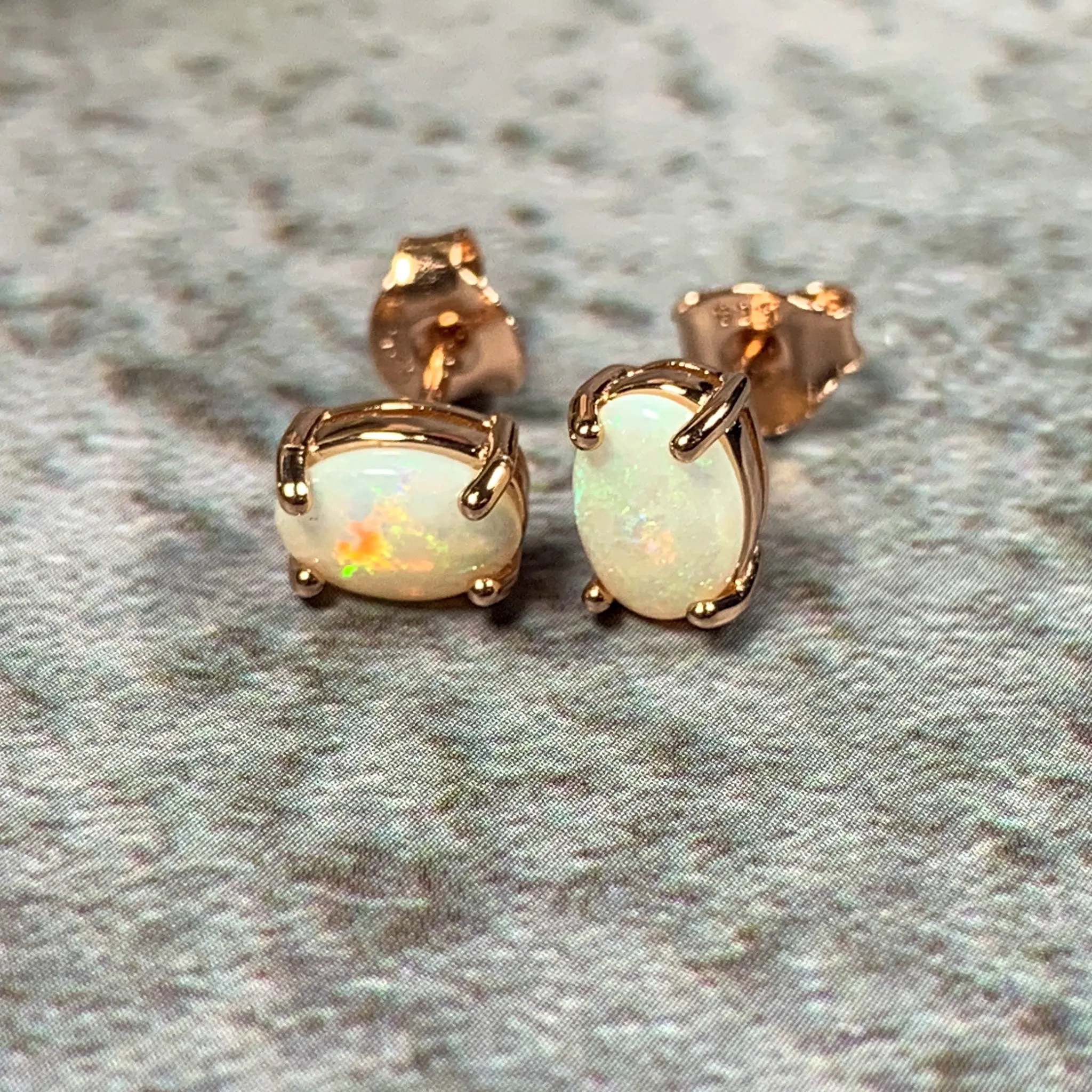 Rose Gold plated silver 7x5mm White Opal studs