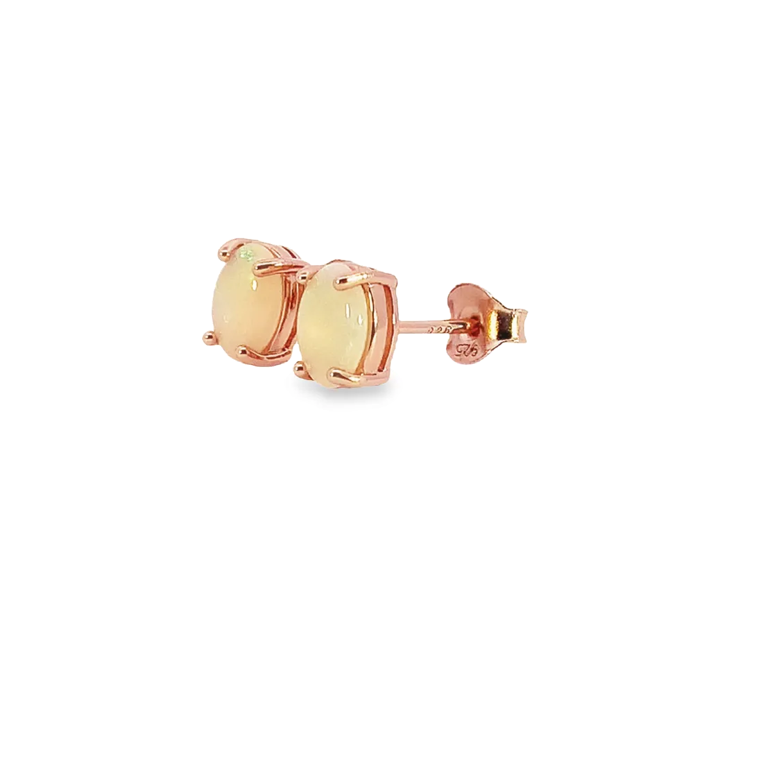Rose Gold plated silver 7x5mm White Opal studs