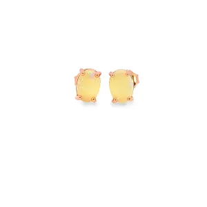 Rose Gold plated silver 7x5mm White Opal studs