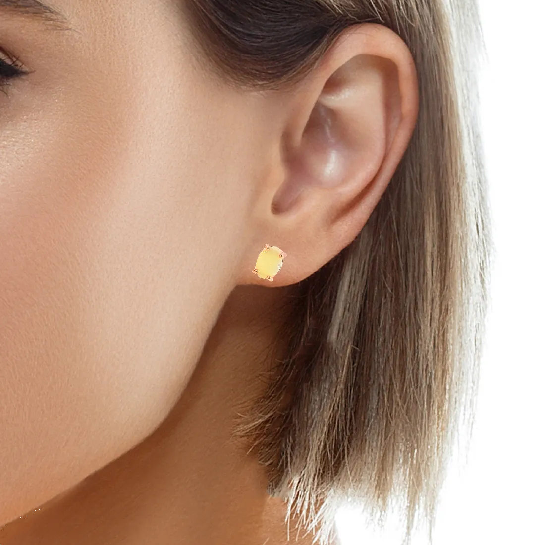 Rose Gold plated silver 7x5mm White Opal studs