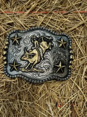 ROUNDED DETAIL BULL BLACK SILVER STAR BUCKLE