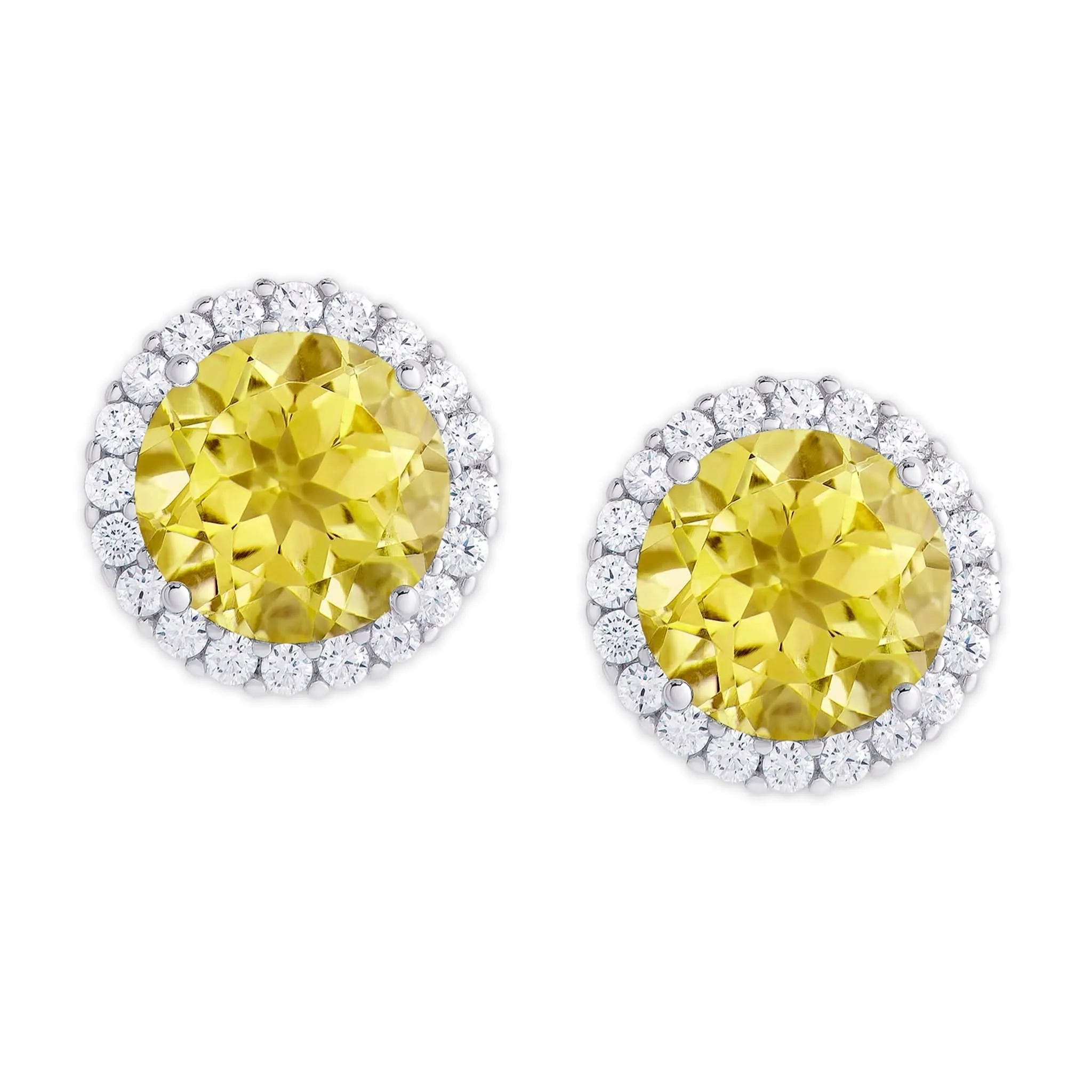 Silver Plated Round Simulated Citrine & CZ Stud Earrings