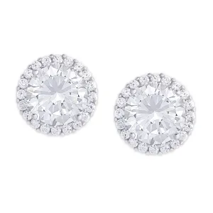Silver Plated Round Simulated White Topaz & CZ Stud Earrings