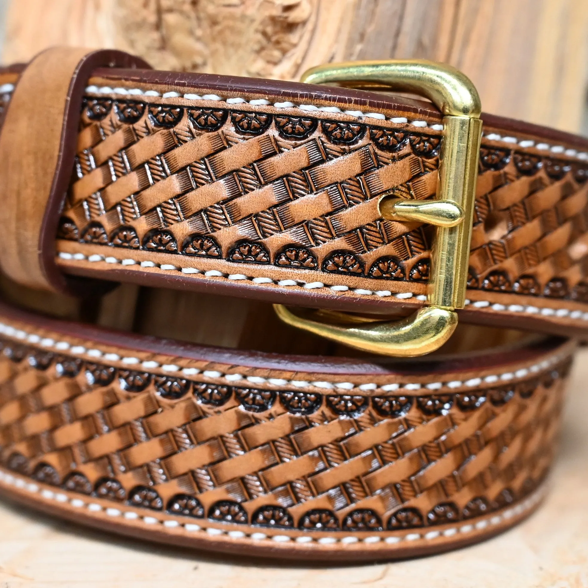 Silver Spurs Saddlery Leather Basket Weave Belt
