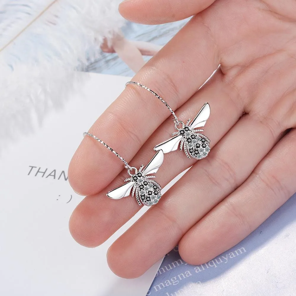 Sparkling Beez B Bug Dangle Earrings in White Gold