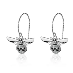 Sparkling Beez B Bug Dangle Earrings in White Gold