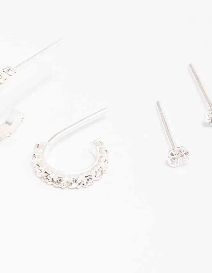 Sterling Silver Cubic Zirconia Stud & Hoop Earring Pack
