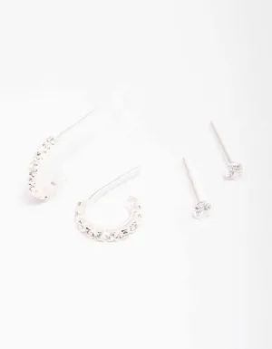 Sterling Silver Cubic Zirconia Stud & Hoop Earring Pack