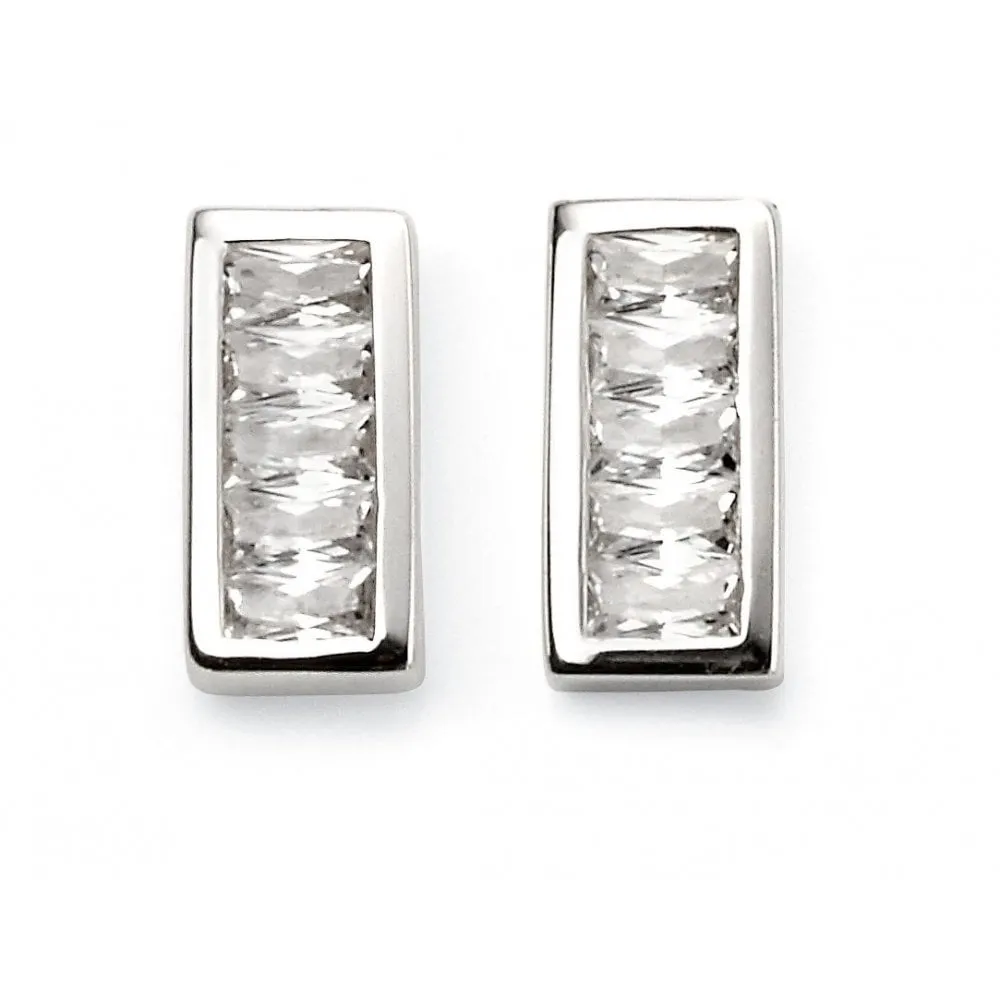Sterling Silver CZ Channel Set Bar Stud Earrings