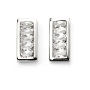Sterling Silver CZ Channel Set Bar Stud Earrings