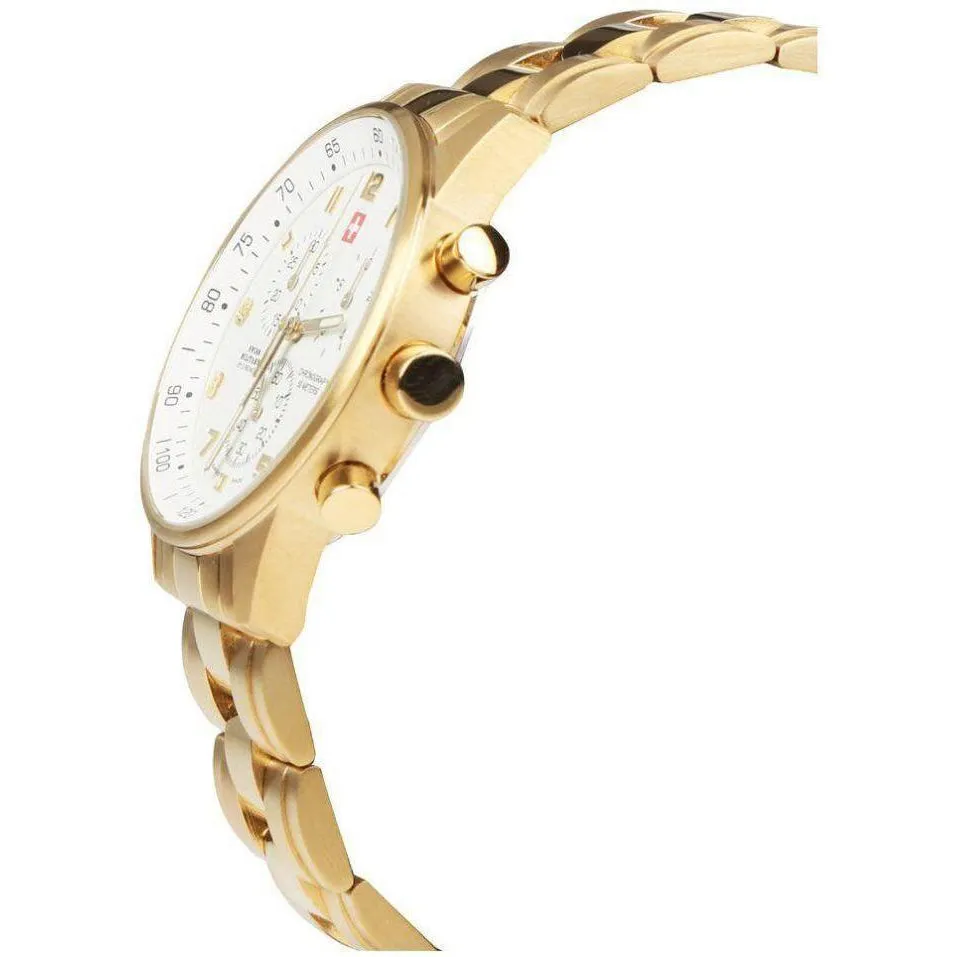 Swiss Military Gold Stainless Steel White Dial Chronograph Men's Watch - SM34012.03