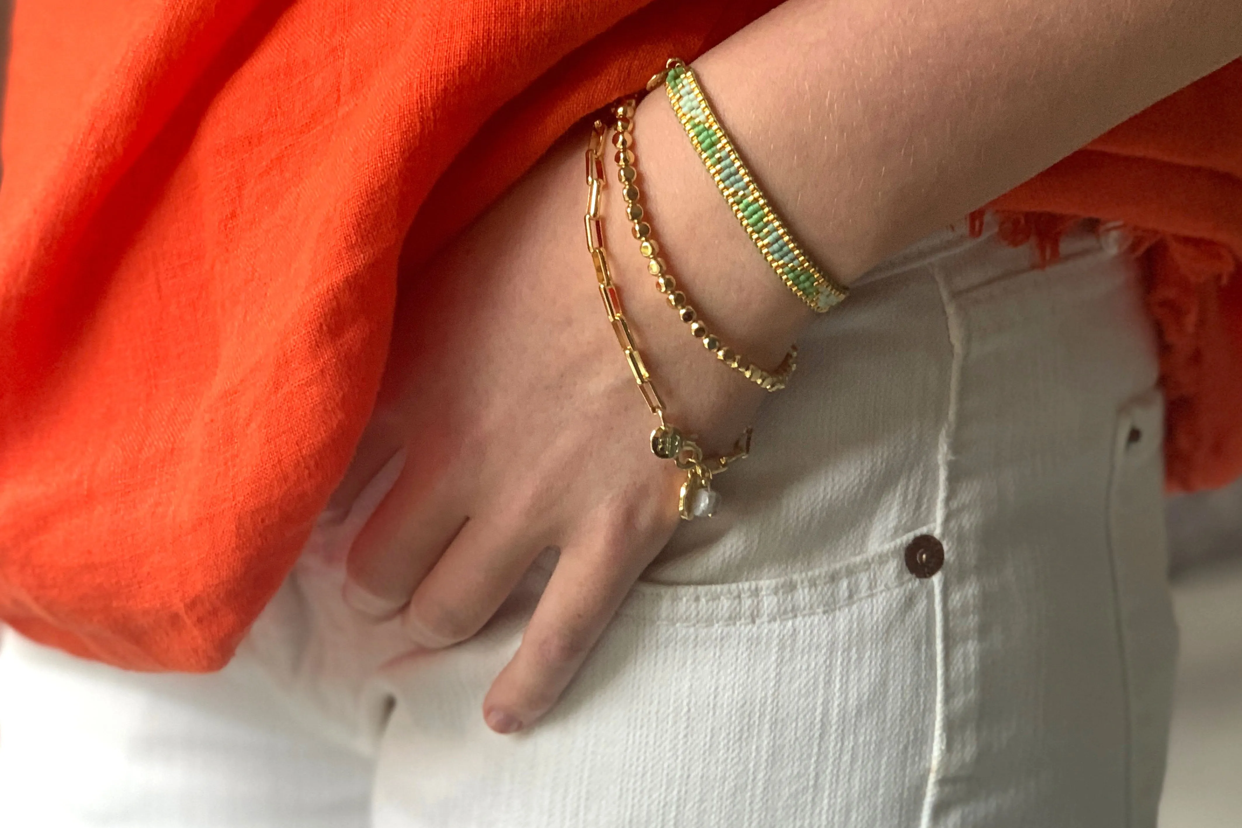 Venus Point Green & Gold Beaded Bracelet