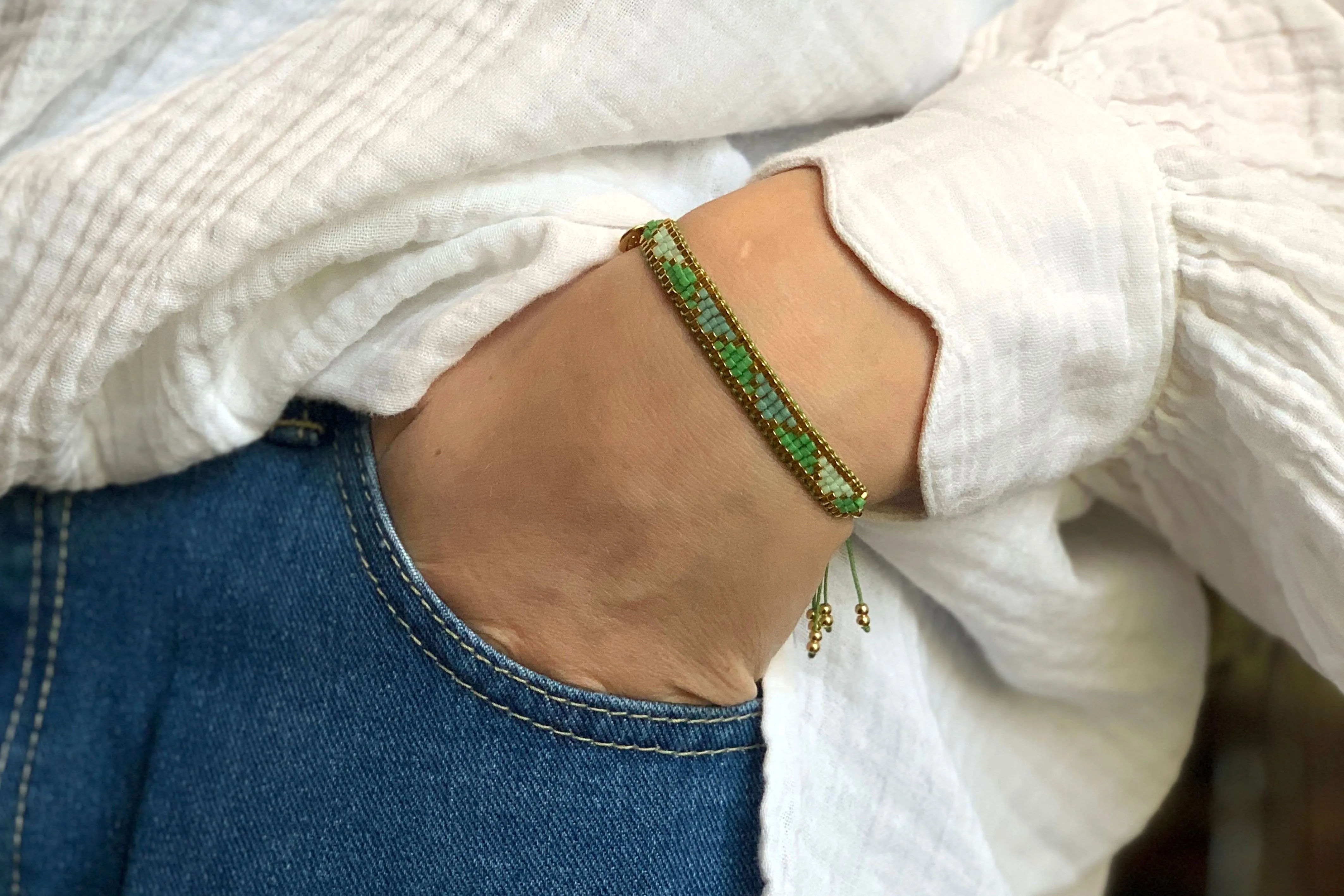 Venus Point Green & Gold Beaded Bracelet