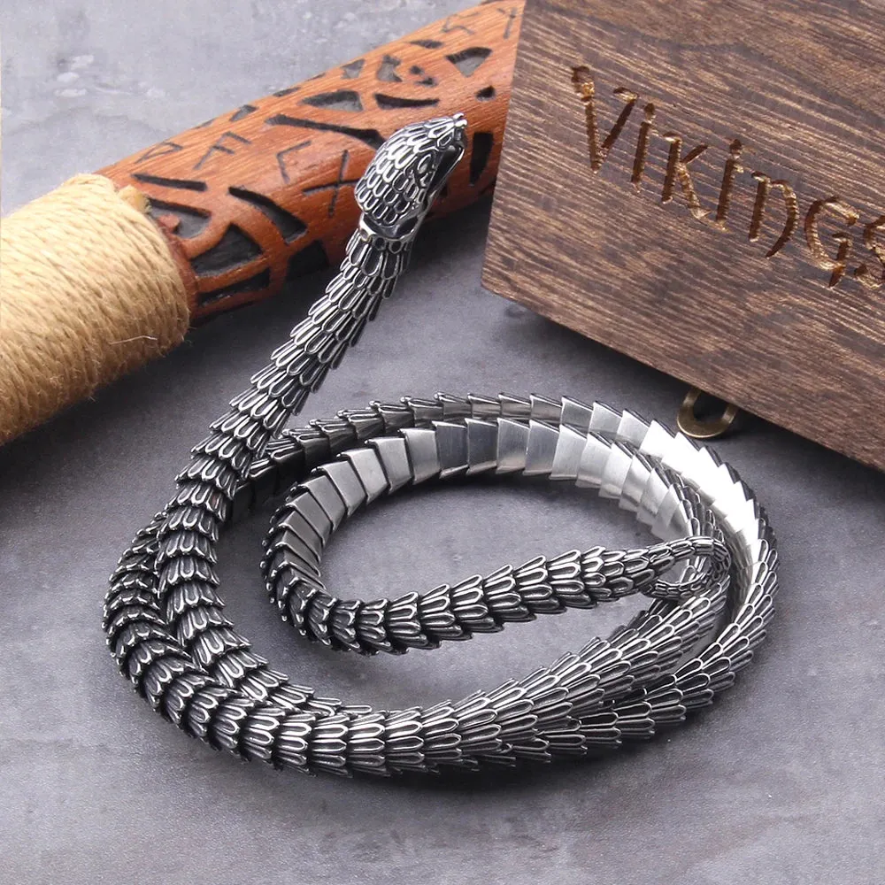 Viking Ouroboros Snake Stainless Steel Necklace Bracelet for Men