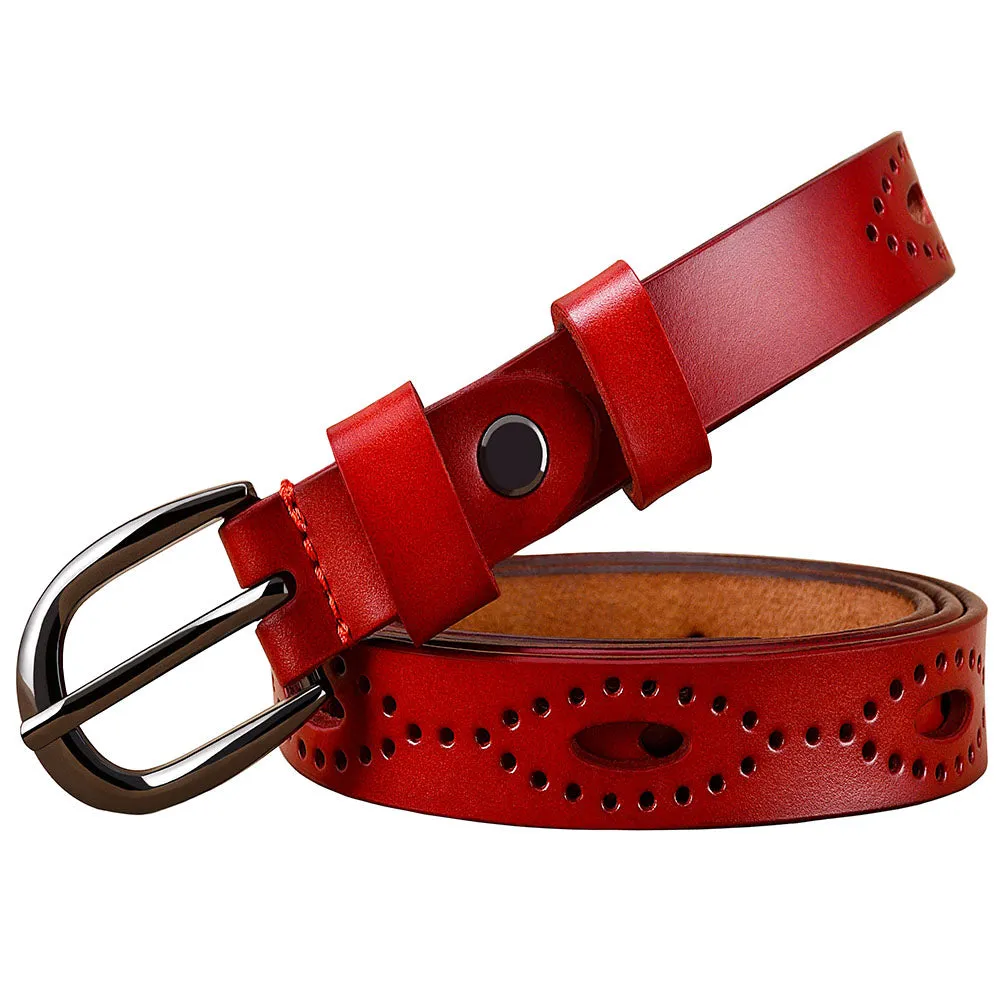 Women Hollows Genuine Leather Belt Woman For Jeans Pin Buckle Belts