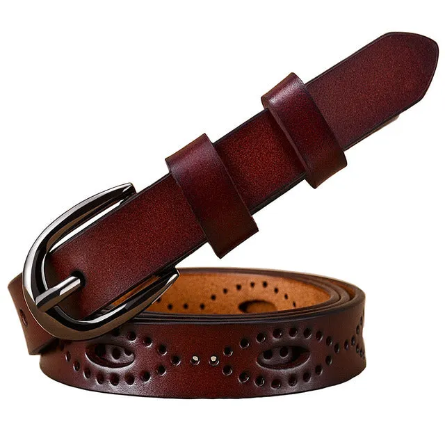 Women Hollows Genuine Leather Belt Woman For Jeans Pin Buckle Belts