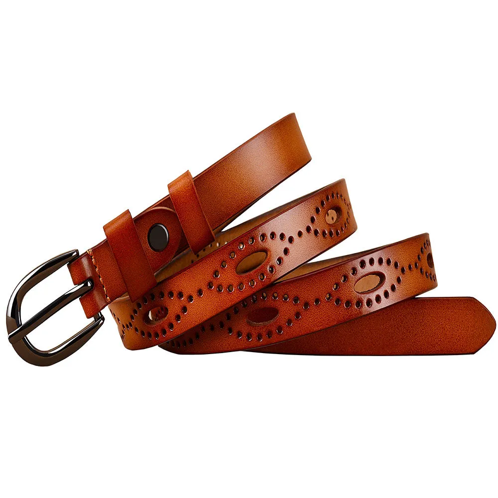 Women Hollows Genuine Leather Belt Woman For Jeans Pin Buckle Belts