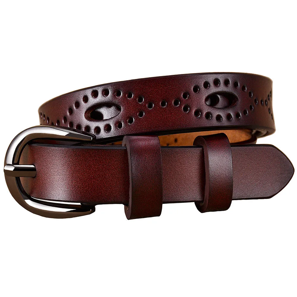 Women Hollows Genuine Leather Belt Woman For Jeans Pin Buckle Belts