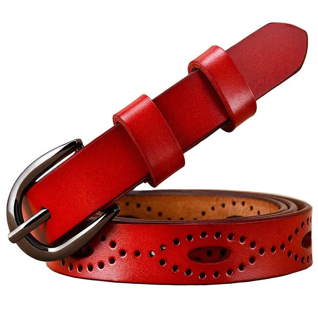 Women Hollows Genuine Leather Belt Woman For Jeans Pin Buckle Belts