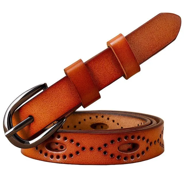 Women Hollows Genuine Leather Belt Woman For Jeans Pin Buckle Belts