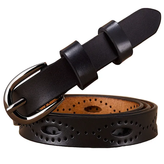 Women Hollows Genuine Leather Belt Woman For Jeans Pin Buckle Belts