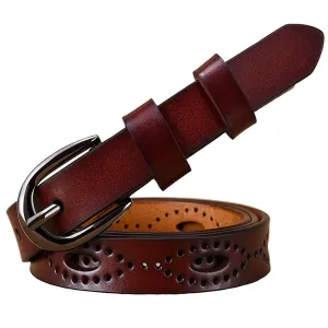 Women Hollows Genuine Leather Belt Woman For Jeans Pin Buckle Belts